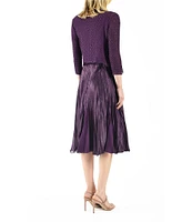 Komarov Charmeuse Chiffon Y-Neck 3/4 Sleeve Pyramid Accordion Pleated A-Line 2-Piece Jacket Dress