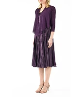 Komarov Charmeuse Chiffon Y-Neck 3/4 Sleeve Pyramid Accordion Pleated A-Line 2-Piece Jacket Dress