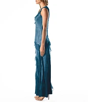 Komarov Chiffon Charmeuse V-Neck Sleeveless Ruffle Cascade A-Line Dress