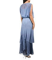 Komarov Drape Front Sleeveless Blouson Tiered Hem Chiffon Gown