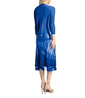 Komarov Mixed Media Beaded Trim V-Neck 3/4 Sleeve Two-Piece Jacket Dress