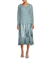 Komarov Popover Chiffon Round Neck Long Sleeve Handkerchief Hem Midi Dress