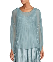 Komarov Popover Chiffon Round Neck Long Sleeve Handkerchief Hem Midi Dress