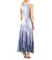 Komarov Ruffled Tiered Embellished Colorblock V-Neck Sleeveless A-Line Maxi Dress