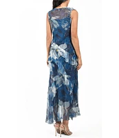 Komarov Sleeveless Ruffled V-Neck Chiffon Maxi Dress