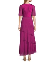 Komarov Square Neck Tiered Bottom Chiffon Sleeve Gown