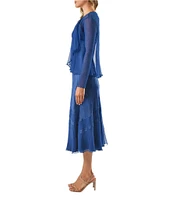 Komarov Two Piece Set V-Neck A-Line Charmeuse Dress with Drape Front Mixed Media Cardigan
