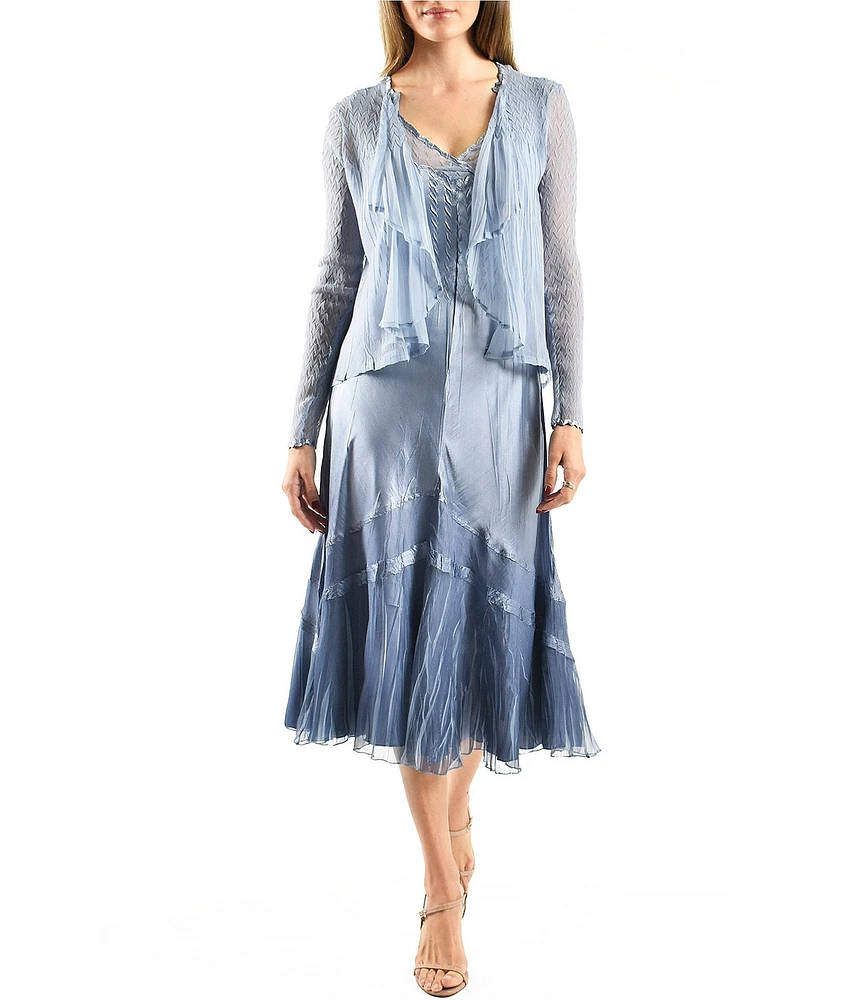 Komarov Two Piece Set V-Neck Aline Dress with Cardigan