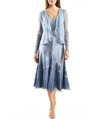 Komarov Two Piece Set V-Neck Aline Dress with Cardigan