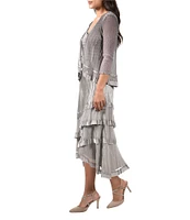 Komarov V-Neck Layered Ruffle Hem 2-Piece Jacket Dress