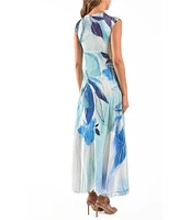 Komarov V-Neck Sleeveless Watercolor Printed Mixed Media Maxi Dress