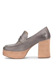 Kork-Ease Barbara Leather Platform Block Heel Penny Loafer Pumps