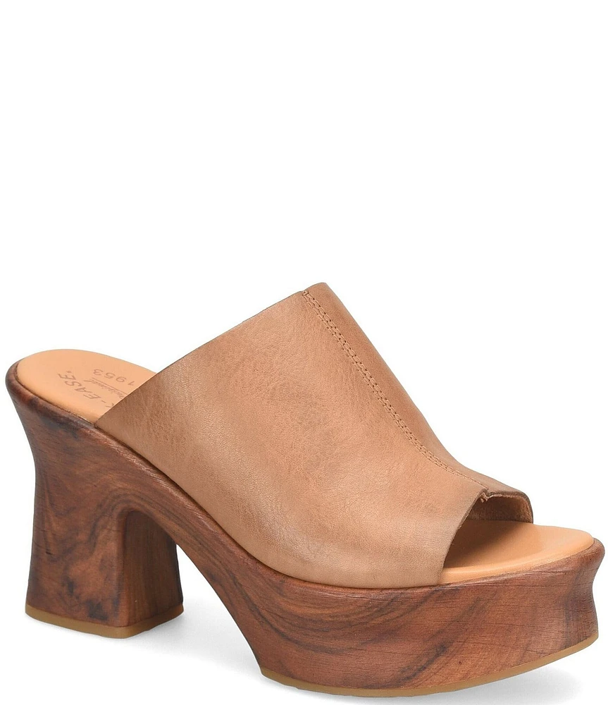 Kork-Ease Cassia Leather Platform Block Heel Clog Slides