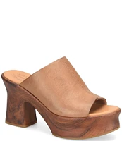 Kork-Ease Cassia Leather Platform Block Heel Clog Slides