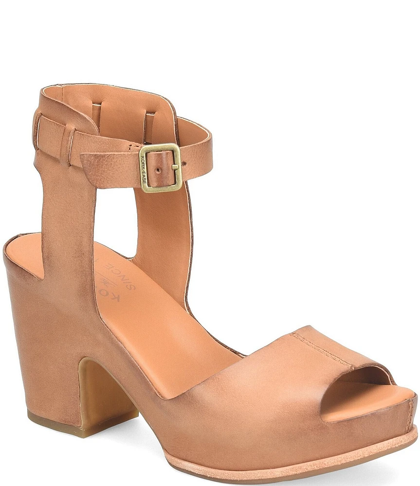 Kork-Ease Stasia Leather Covered Heel Ankle Strap Platform Sandals