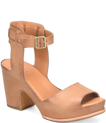 Kork-Ease Stasia Leather Covered Heel Ankle Strap Platform Sandals