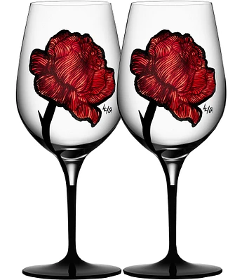 Kosta Boda Rose Tattoo Wine Glass, Set of 2