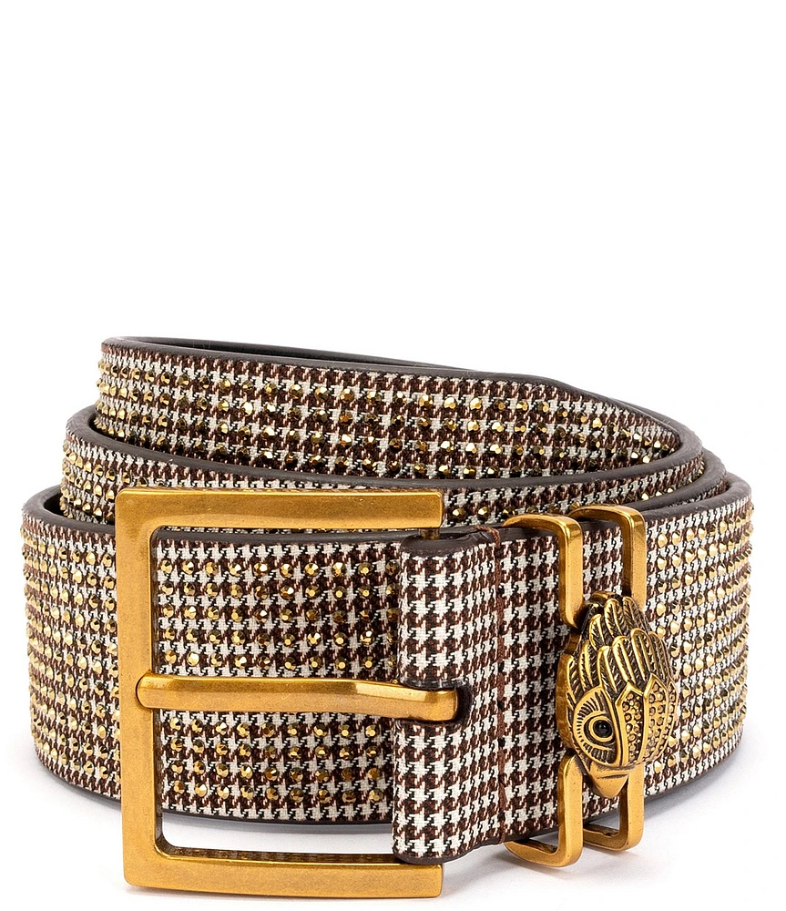 Kurt Geiger London 1.5#double; Gold Crystal Houndstooth Belt