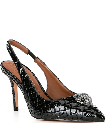 Kurt Geiger London Belgravia High Snake Print Leather Slingback Dress Pumps