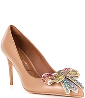 Kurt Geiger London Belgravia Leather Crystal Bow Court Pumps