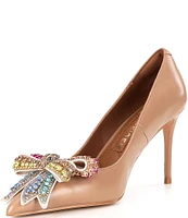 Kurt Geiger London Belgravia Leather Crystal Bow Court Pumps