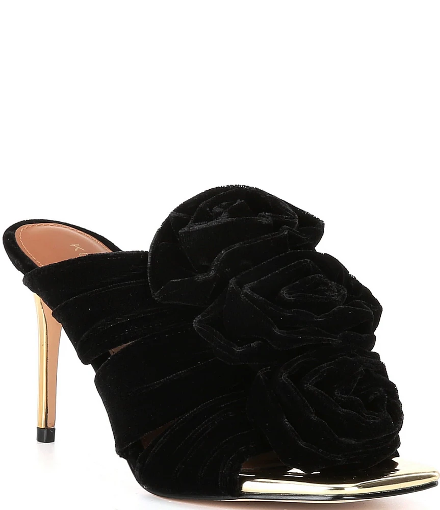 Kurt Geiger London Bloom Velvet Flower Square Toe Mules