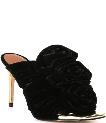 Kurt Geiger London Bloom Velvet Flower Square Toe Mules