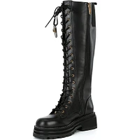 Kurt Geiger London Chelsea Combat Leather Lace Up Knee High Boots