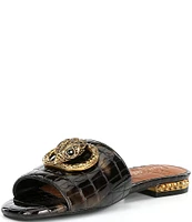 Kurt Geiger London Chelsea Crocodile Patent Leather Flat Slide Sandals