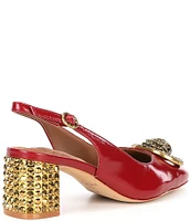 Kurt Geiger London Chelsea Leather Embellished Block Heel Slingback Pumps