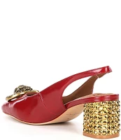 Kurt Geiger London Chelsea Leather Embellished Block Heel Slingback Pumps