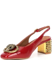 Kurt Geiger London Chelsea Leather Embellished Block Heel Slingback Pumps