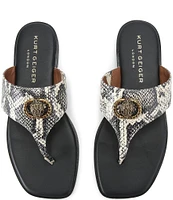 Kurt Geiger London Chelsea Square Toe Snake Print Leather Thong Sandals