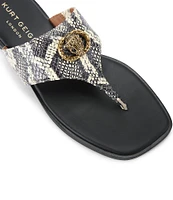 Kurt Geiger London Chelsea Square Toe Snake Print Leather Thong Sandals