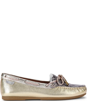 Kurt Geiger London Quilted Metallic Rainbow Eagle Head Bow Moccasins