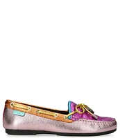 Kurt Geiger London Quilted Metallic Rainbow Eagle Head Bow Moccasins