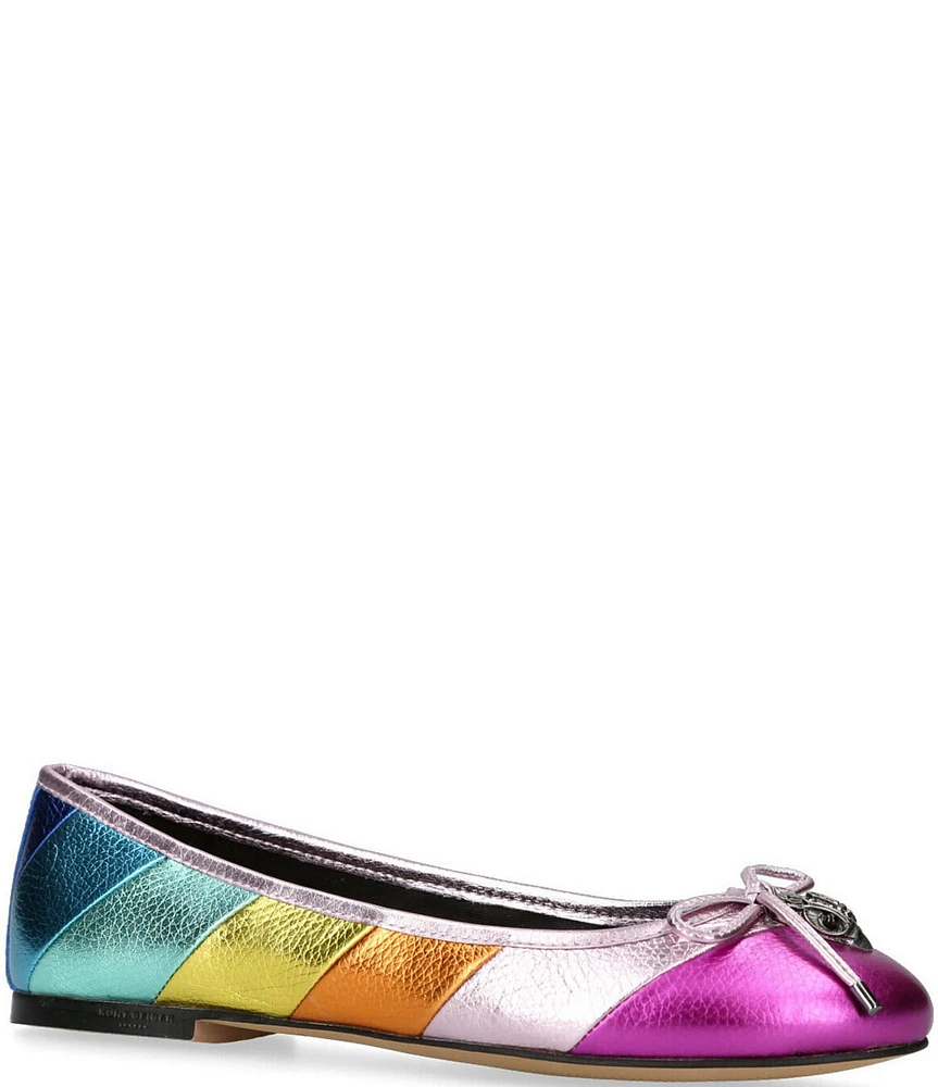 Kurt Geiger London Metallic Rainbow Leather Eagle Bow Ballerina Flats