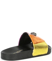 Kurt Geiger London Girls' Meena Metallic Rainbow Striped Eagle Slides (Toddler)