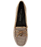 Kurt Geiger London Houndstooth Rhinestone Studded Eagle Bow Detail Moccasins