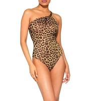 Kurt Geiger London Kensington Animal Print Asymmetrical Neck One Piece Swimsuit