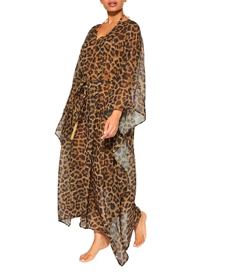 Kurt Geiger London Kensington Animal Print Chiffon V-Neck Kaftan Swim Cover-Up