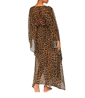 Kurt Geiger London Kensington Animal Print Chiffon V-Neck Kaftan Swim Cover-Up