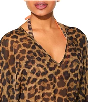 Kurt Geiger London Kensington Animal Print Chiffon V-Neck Kaftan Swim Cover-Up