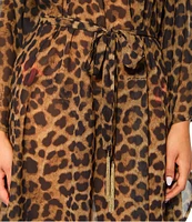 Kurt Geiger London Kensington Animal Print Chiffon V-Neck Kaftan Swim Cover-Up