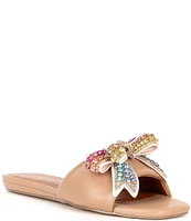 Kurt Geiger London Kensington Embellished Bow Leather Flat Sandals