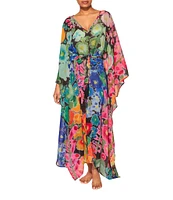 Kurt Geiger London Kensington Floral Chiffon V-Neck Kaftan Swim Cover-Up