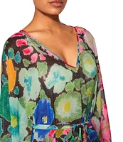 Kurt Geiger London Kensington Floral Chiffon V-Neck Kaftan Swim Cover-Up