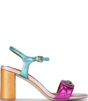 Kurt Geiger London Kensington Langley Colorblock Metallic Leather Block Heel Dress Sandals