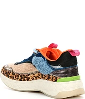 Kurt Geiger London Kensington Mixed Media Denim Patchwork Cheetah Print Sneakers