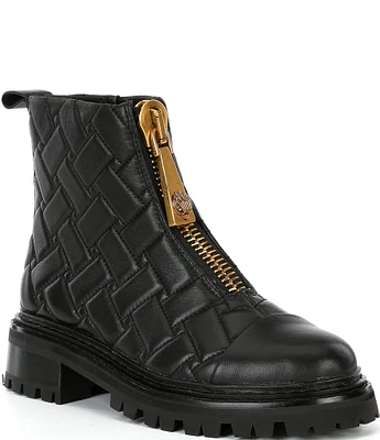 Kurt Geiger London Kensington Quilted Leather Front Zip Leather Booties